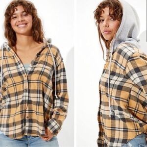 American Eagle Plaid Button Up with Hood, size XS fits oversized